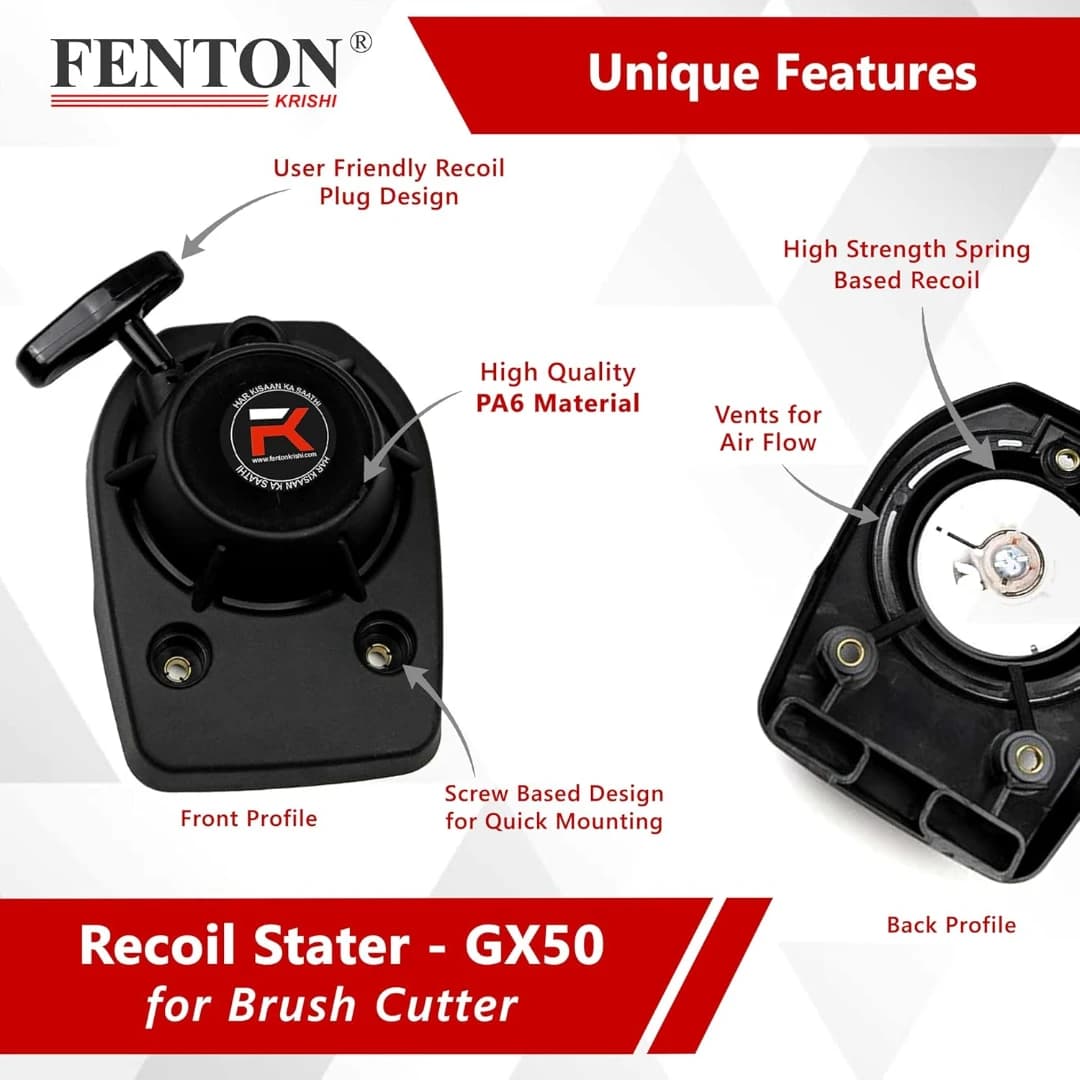 Fenton Krishi FKT-RS-50 4-Stroke GX50 Brush Cutter Recoil Starter, Cutter Fuel Grass Trimmer (Automated Feed) - Image 3