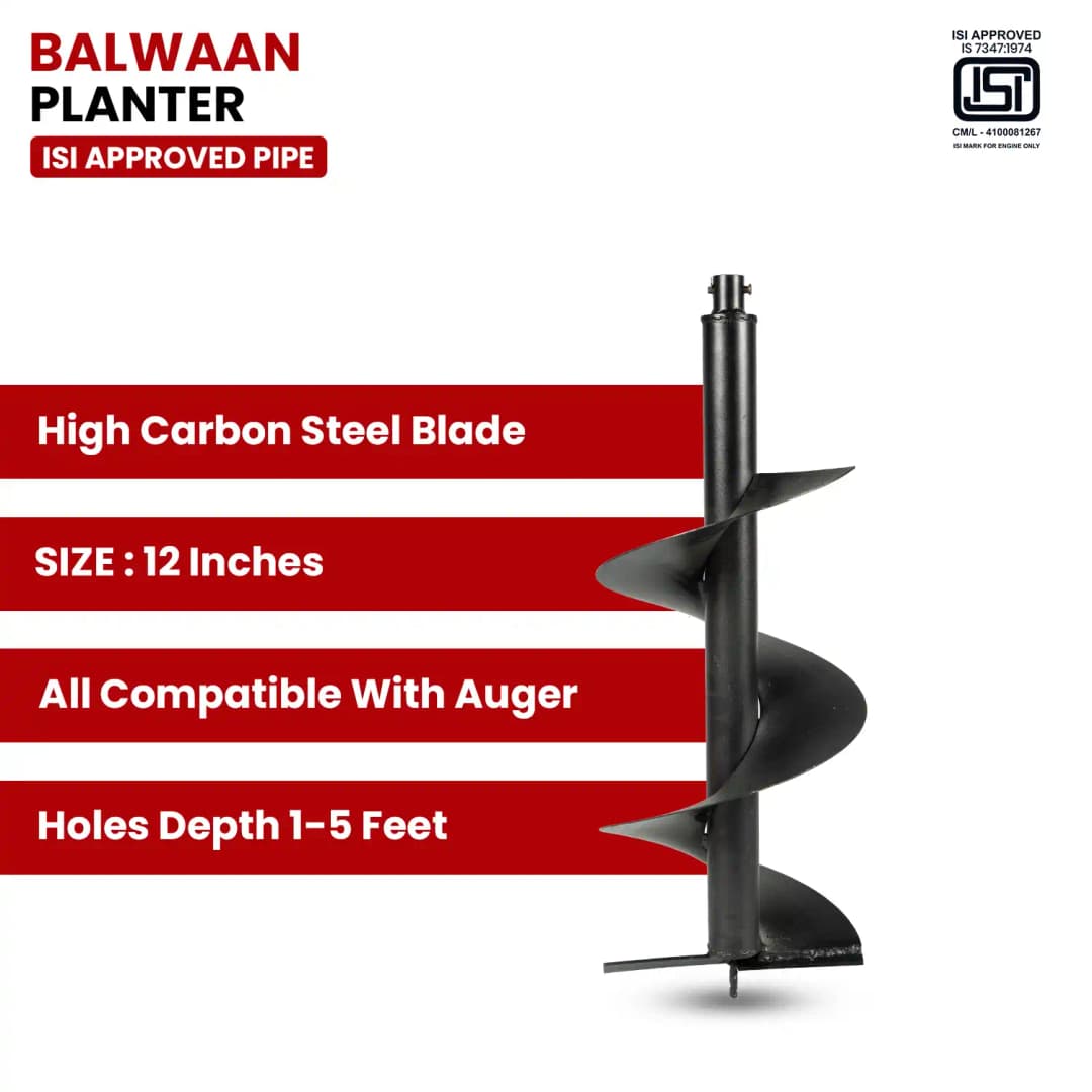 Balwaan PT-12 Single Spiral Earth Auger Planter, 12 Inch Width, Heavy-Duty, Durable And Rust-Resistant - Image 3