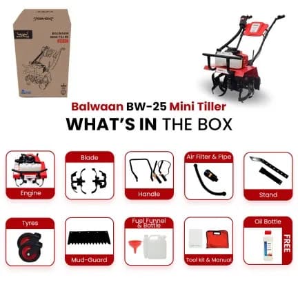 Balwaan BW-25 Mini Tiller 63CC, 2 Stroke, For Soil Preparation And Removes Unwanted Weed - Image 2