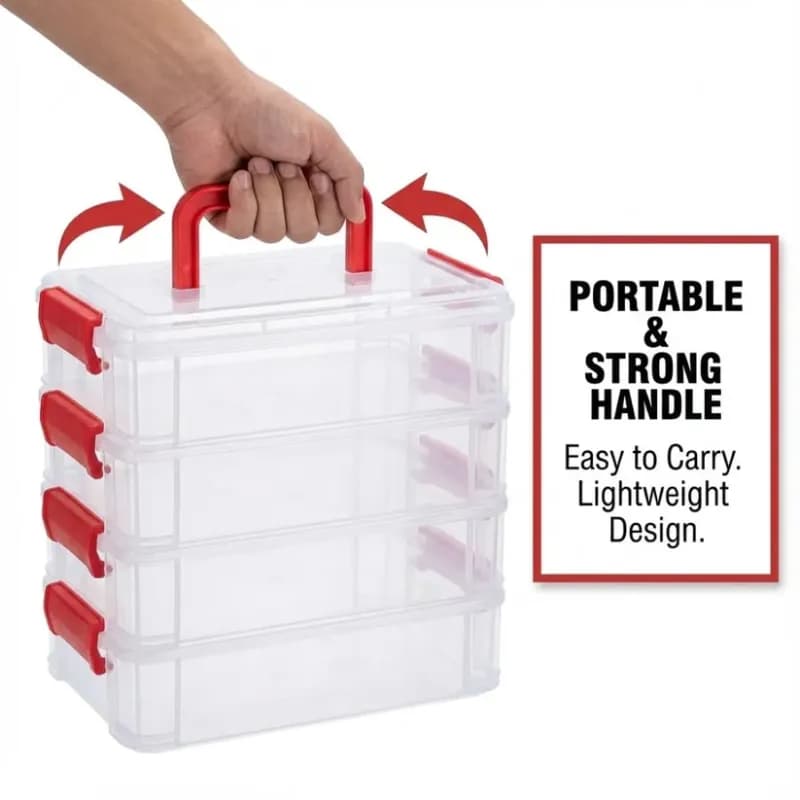 4-Layer Transparent Multipurpose Plastic Storage Box with Handle - Image 3