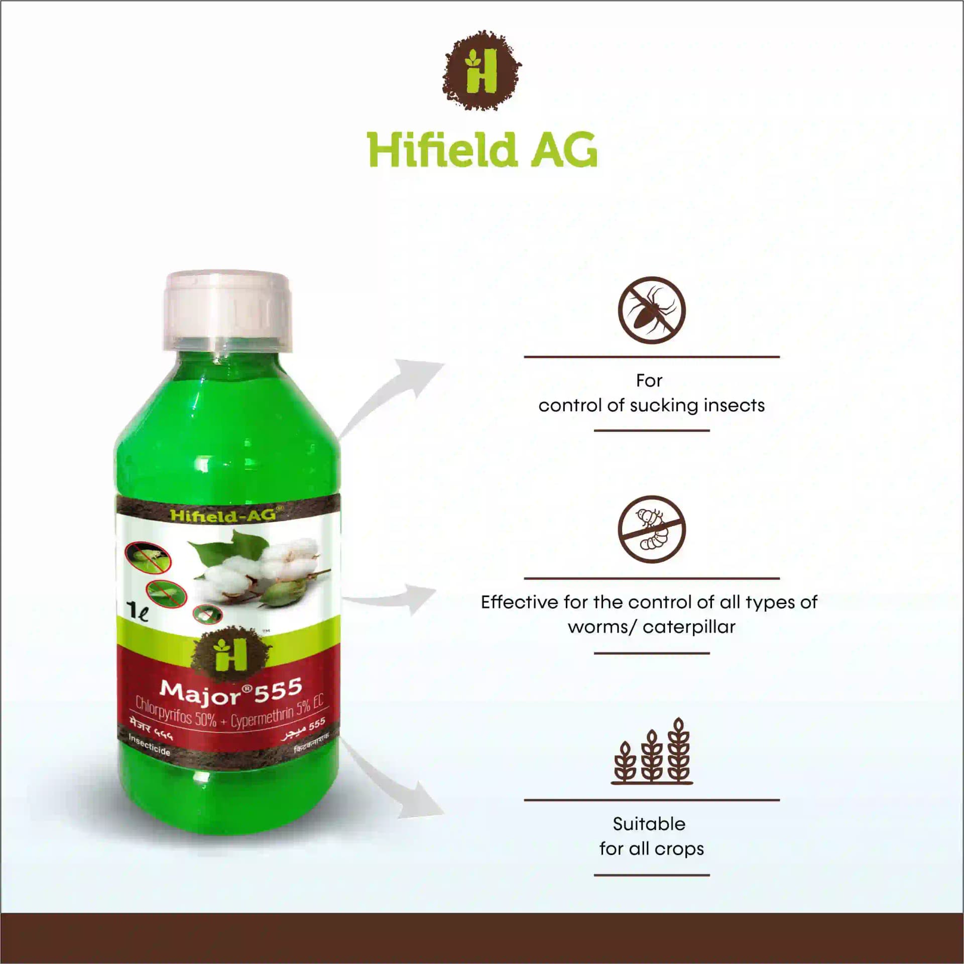 Hifield Ag Major 555 Chlorpyriphos 50% + Cypermethrin 5% Ec Insecticide, A Broad-Spectrum Non-Systemic Insecticide - Image 2
