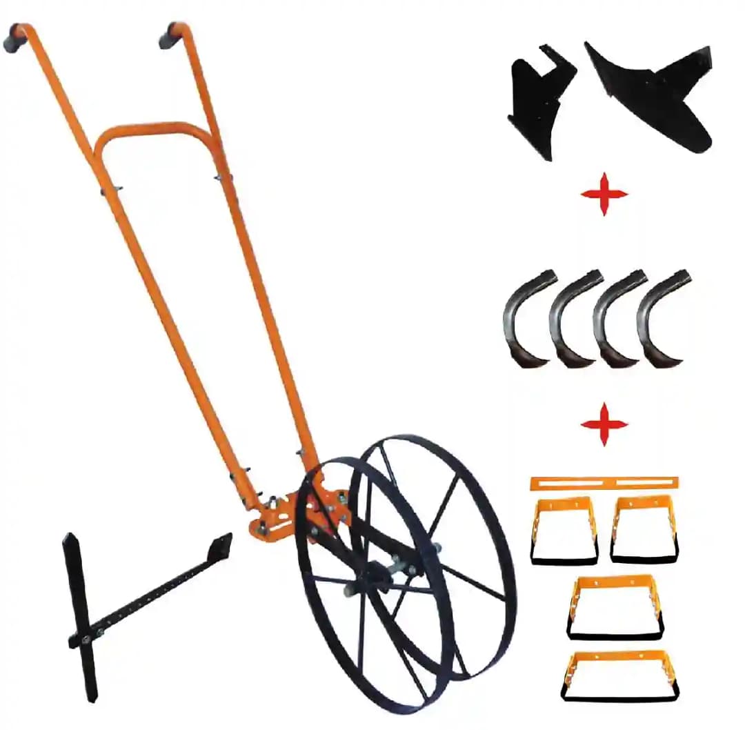 MAHAN MWH Manual Wheel Hoe with Oscillating Hoe, Plow Set, Cultivation Teeth, Marker