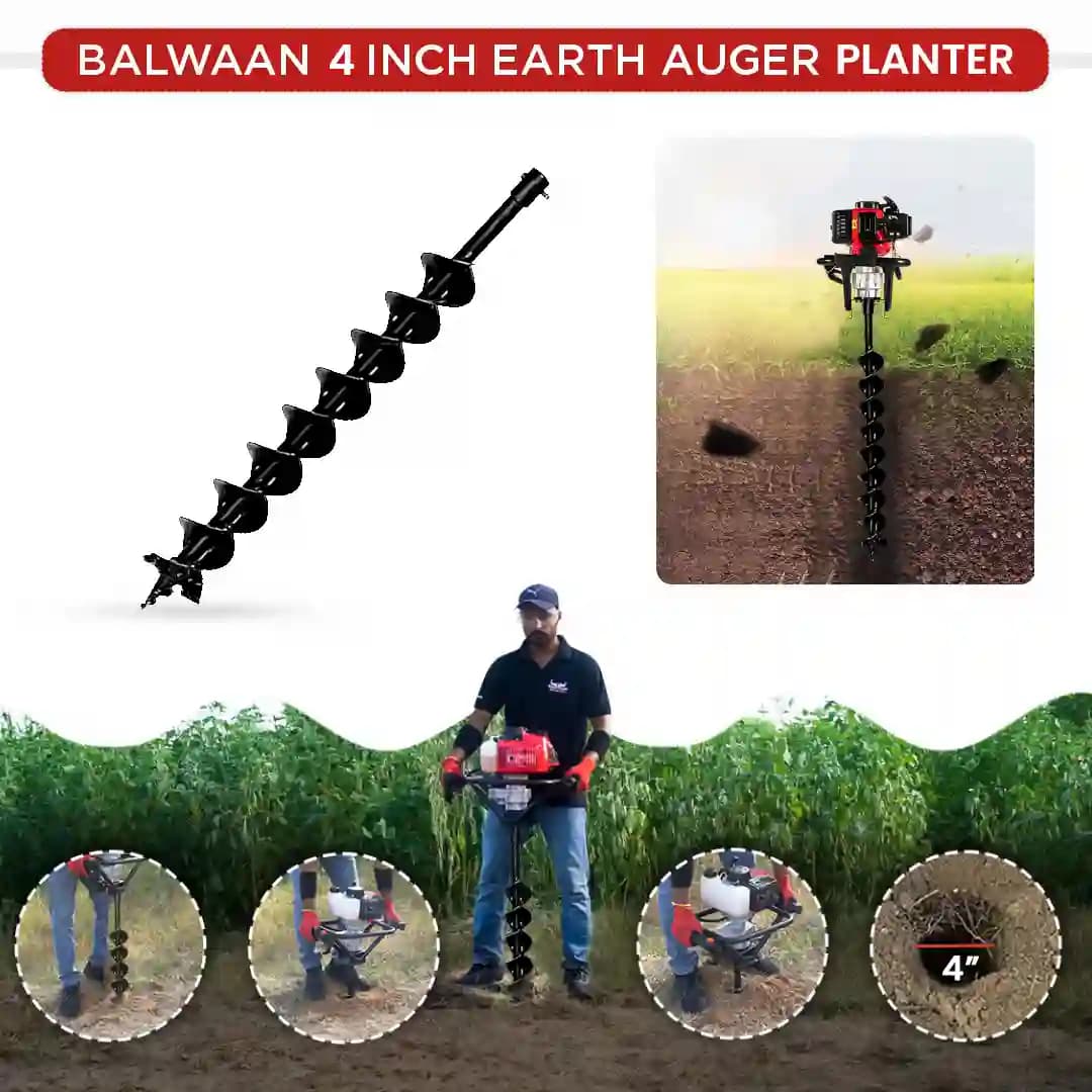 Balwaan PT-4D Double Spiral Planter, 4 Inch Earth Auger, Heavy-Duty, Faster Drilling And Durable - Image 2