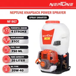 Neptune Model-967 Knapsack Power Sprayer, 4-Stroke 31CC Petrol Engine, 20L Tank, 2 Types Spray Guns Included, Ideal for Farming, Agriculture & Garden 5