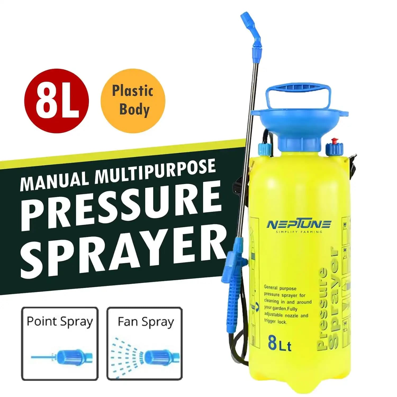 Neptune NF-8.0 Hand Operated Sprayer, 8-Liter Adjustable Shoulder Strap, Pressure Relief Valve, Ideal For Gardening, Cleaning And Agriculture - Image 2