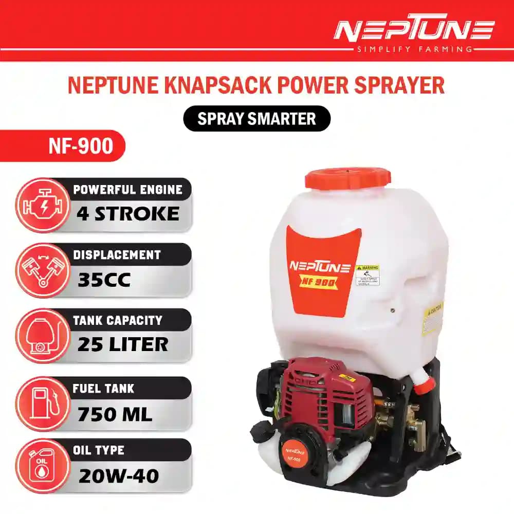 Neptune Model-900 Knapsack Power Sprayer, 4-Stroke 35CC Petrol Engine, 20L Tank, 2 Types Spray Guns Included, Ideal for Farming, Agriculture & Garden - Image 5