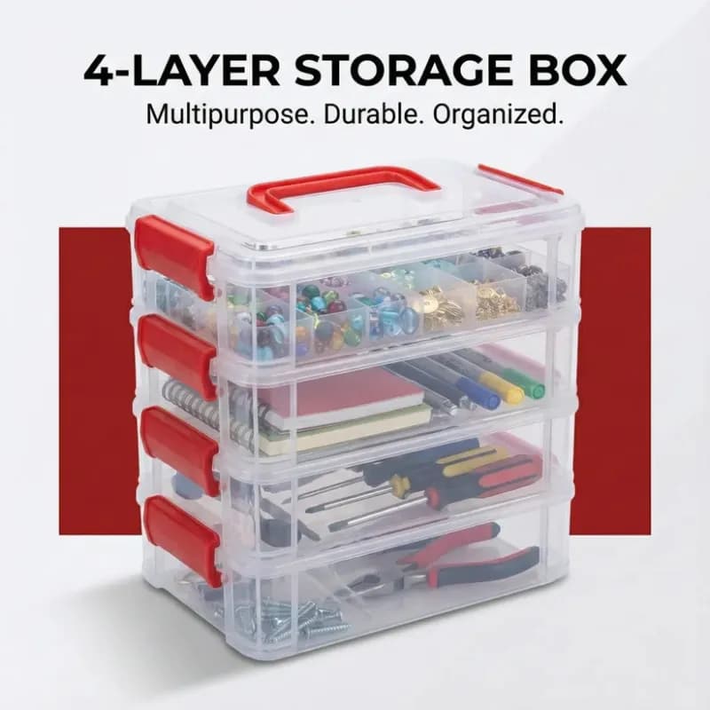 4-Layer Transparent Multipurpose Plastic Storage Box with Handle - Image 2