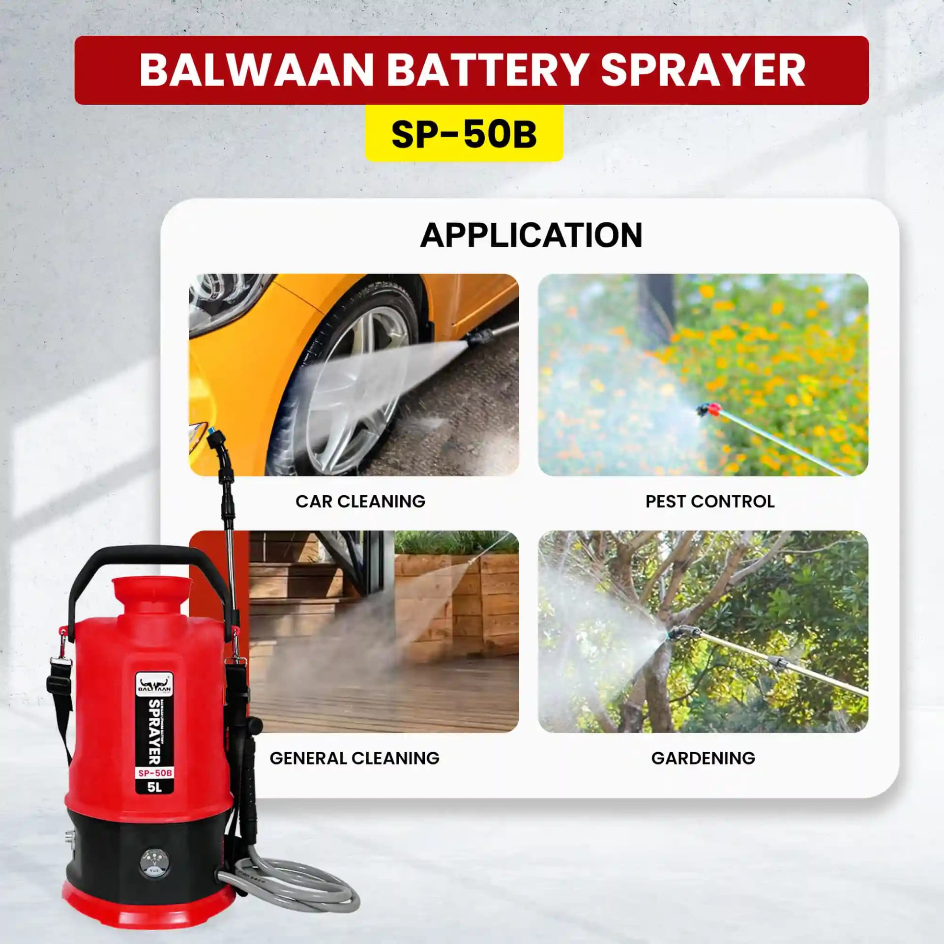 Balwaan SP-50B Li-Ion Garden Battery Sprayer, Battery Operated High-Pressure Sprayer, 5 L Tank Capacity, Use for Gardening, Agriculture and Lawn Care - Image 3