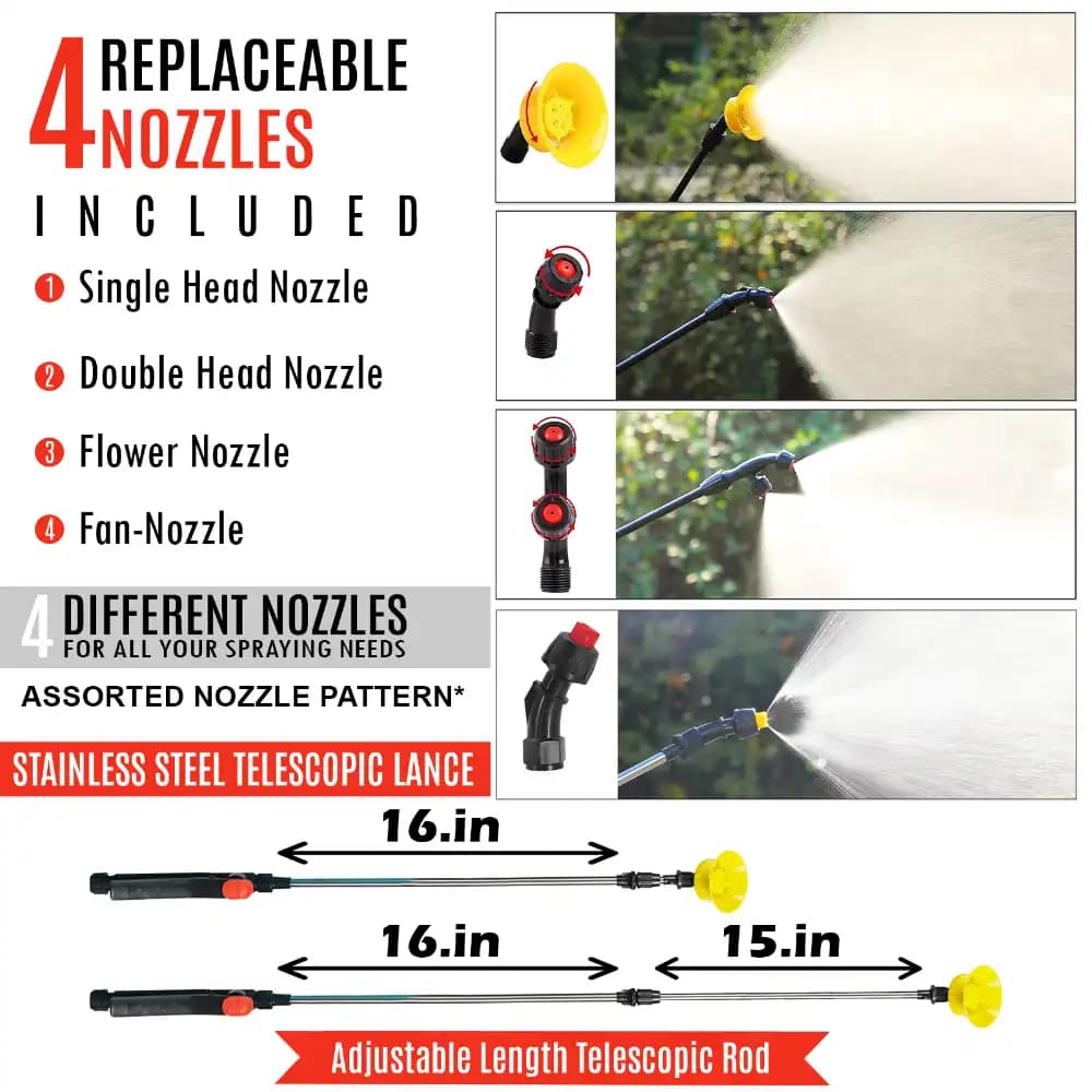 Neptune Model-25 Battery & Manual 2 in 1 Knapsack Sprayer 12V x 12Amp, 20L Tank, Telescopic Lance with 4 Nozzles for Farming & Garden (Color May Vary) - Image 3