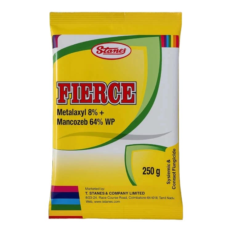 T. Stanes FIERCE Metalaxyl 8% + Mancozeb 64% WP Fungicide, Broad-Spectrum, Protect Crops From Fungal Diseases Internally And Externally