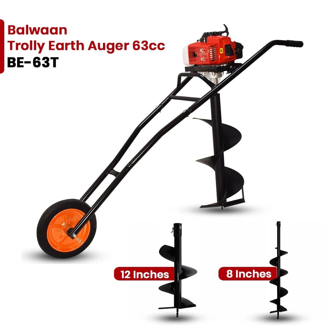 Balwaan BE 63T Trolly Earth Auger 2 Stroke, 63cc With 8 and 12 Bits, Used To Dig Holes In The Soil For Planting - Image 2