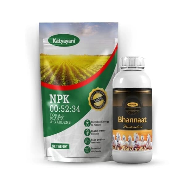 Katyayani Jeera Dana Vikash Combo, Enhanced Flowering And Seed Development (Bhannat 250ml, Npk 00:52:34 1kg)