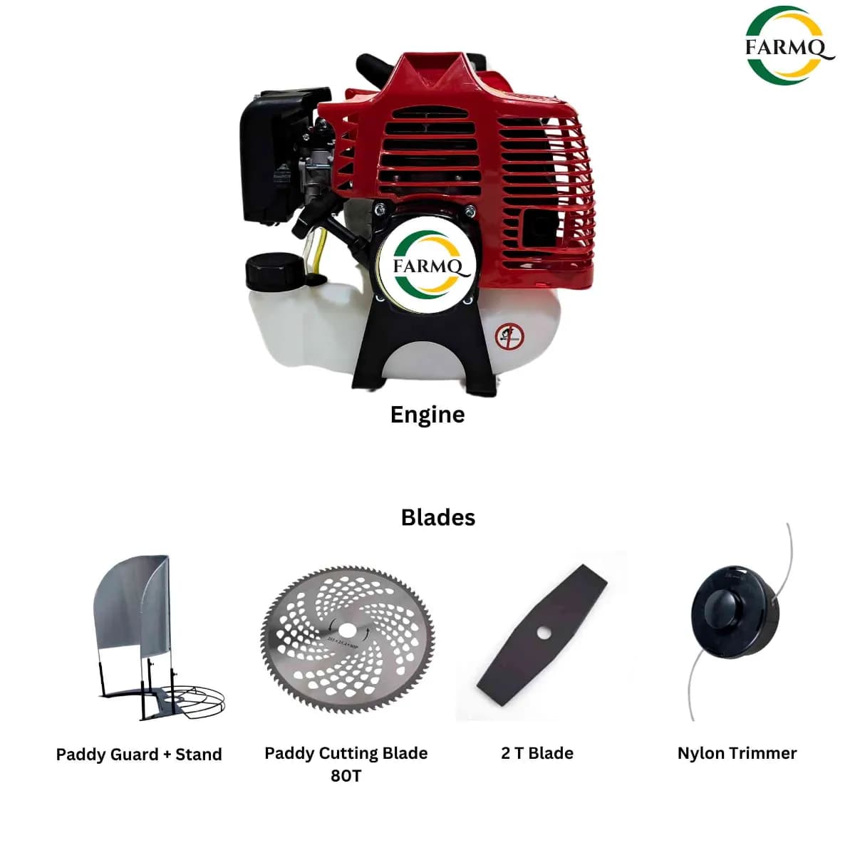 Farmq FQ-BC-52SP 2-Stroke 52CC Petrol Brush Cutter, Side Pack, High Power, Multiple Blades, Paddy Guard And Stand - Image 2