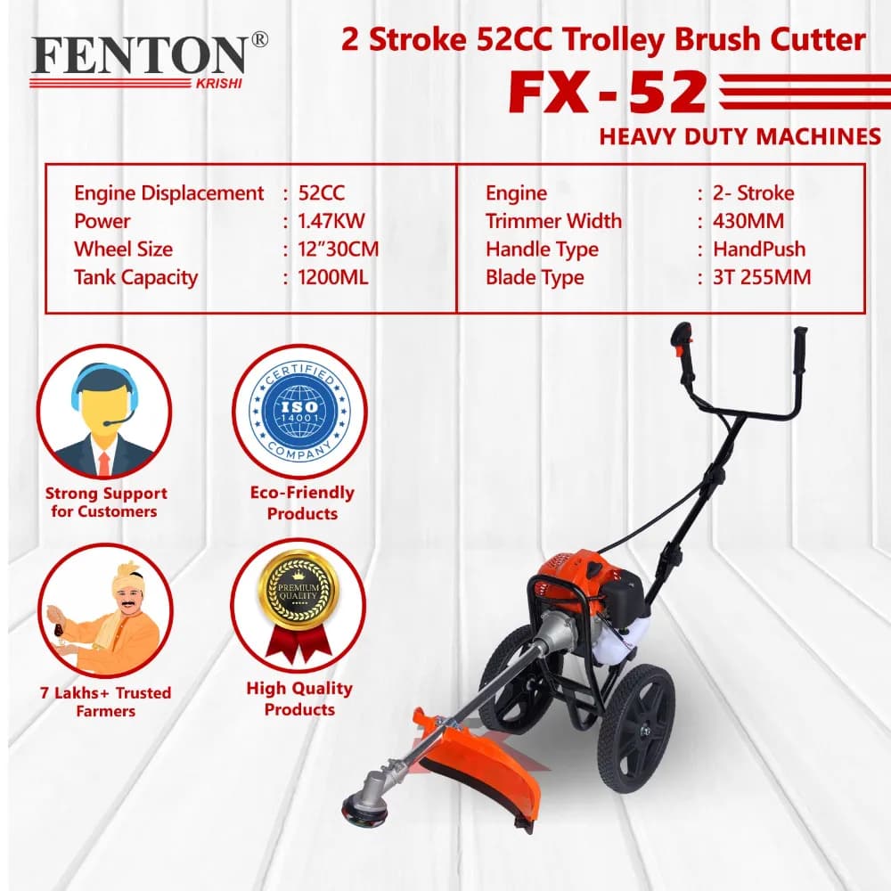 Fenton Krishi FX-52 Trolley Brush Cutter, 52CC, 2 Stroke, 1.47HP Engine, 1200 ML Fuel Tank, Best For Gardens, Backyards, Small Fields - Image 2