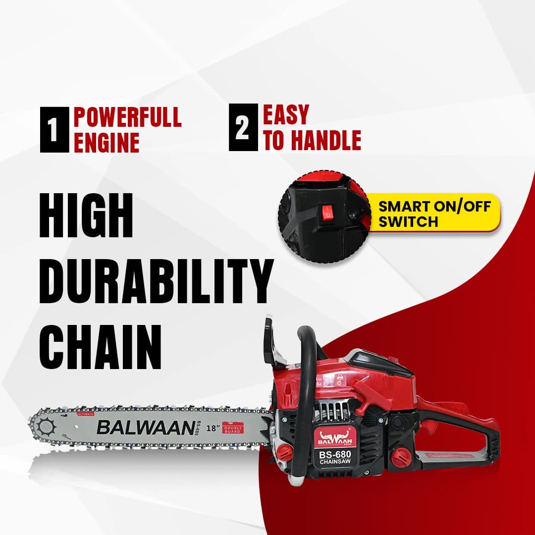 Balwaan 18 Inches BS-680 Ultimate Chainsaw with 68CC Engine, Petrol Operated, 1 Year Warranty - Image 4
