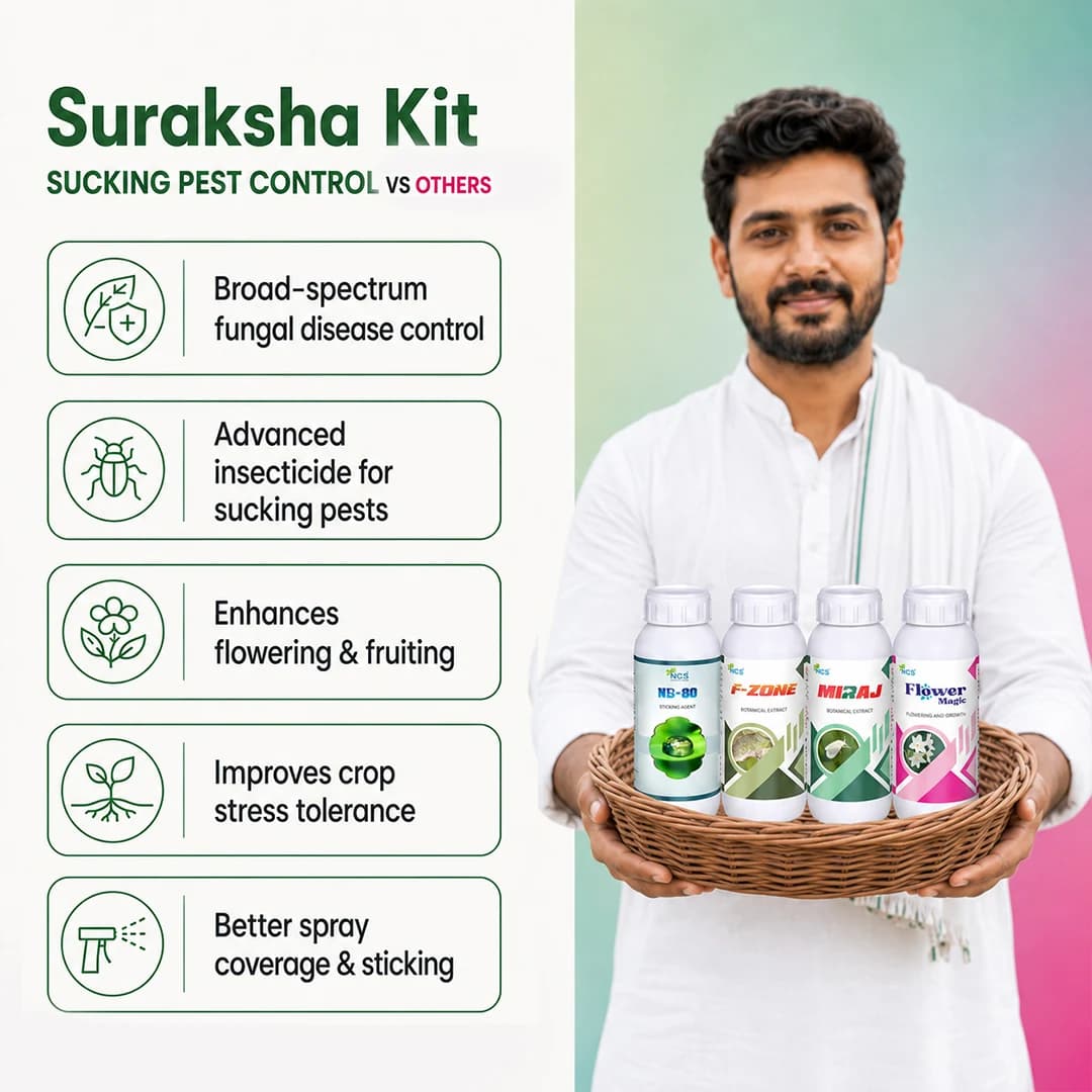 Suraksha Kit Sucking Pest Control at Flowering Stage 45-80 Days (F-Zone 250 ML + Miraj 250 ML + Flower Magic 250 ML + NB 80 250 ML) - Image 7