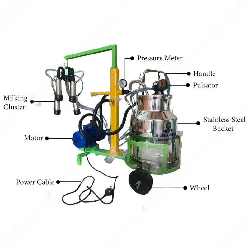 Vinspire 20 Litre Single Bucket Milking Machine, Stainless Steel Tank, 0.75 HP Motor - Image 7