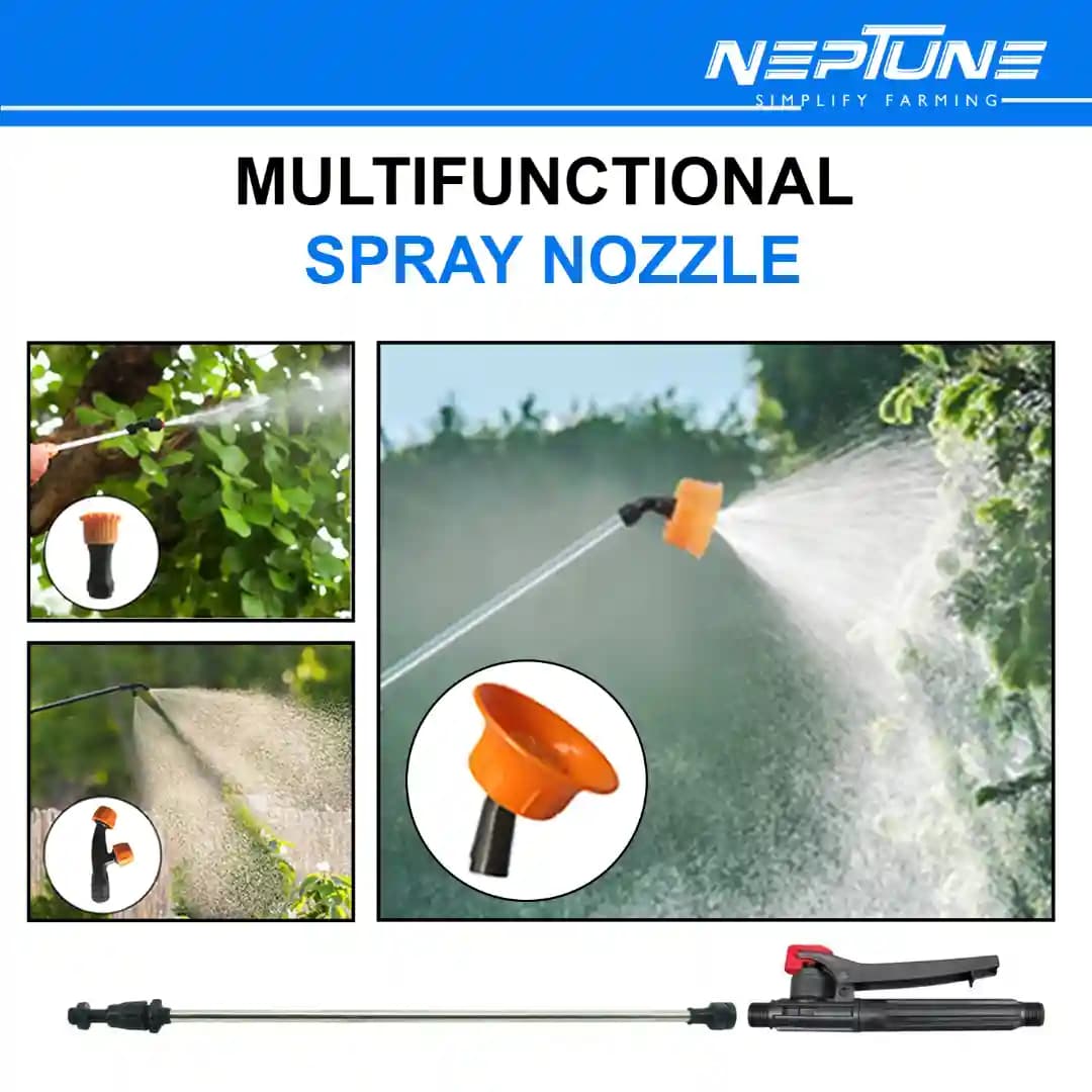 Neptune Hariyali-10 Knapsack Hand Sprayer 16L HDPE Tank, Brass Pressure Chamber, Telescopic Lance, 3 Nozzles Metal Skirting, Ideal for Farming, Garden - Image 4