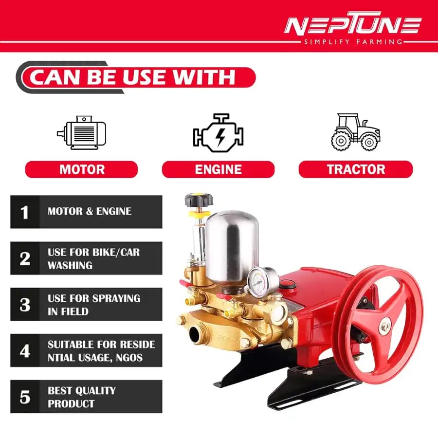 Neptune HTP-Silver Triplex Sprayer Pump, 14-22 L-min Output, High Pressure Tractor-Mounted Sprayer Pump For Fertilizer And Car Wash Solutions - Image 2