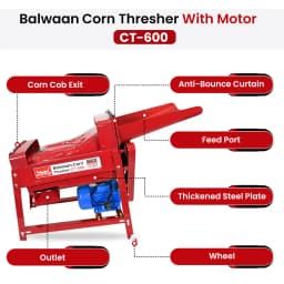 Balwaan CT-600 Corn Thresher With Motor, 1.3 HP 2800 RPM, 1500 Kg Per Hour Capacity, Double Roller 4