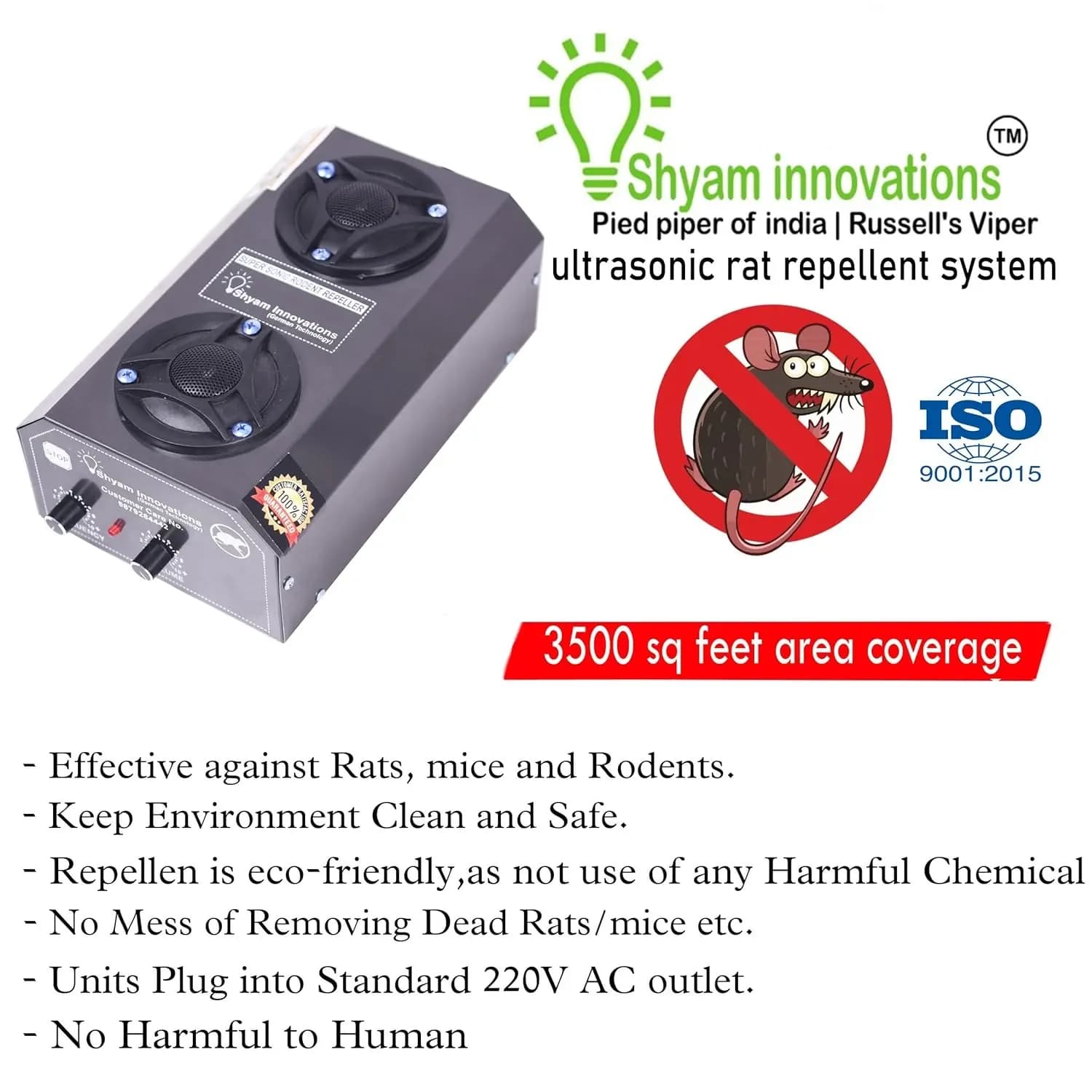 Shyam Ultrasonic Rat And Rodent Pest Repeller, Safe & Eco-Friendly, Ideal For Home & Office (3500 Sq. Ft) - Image 5
