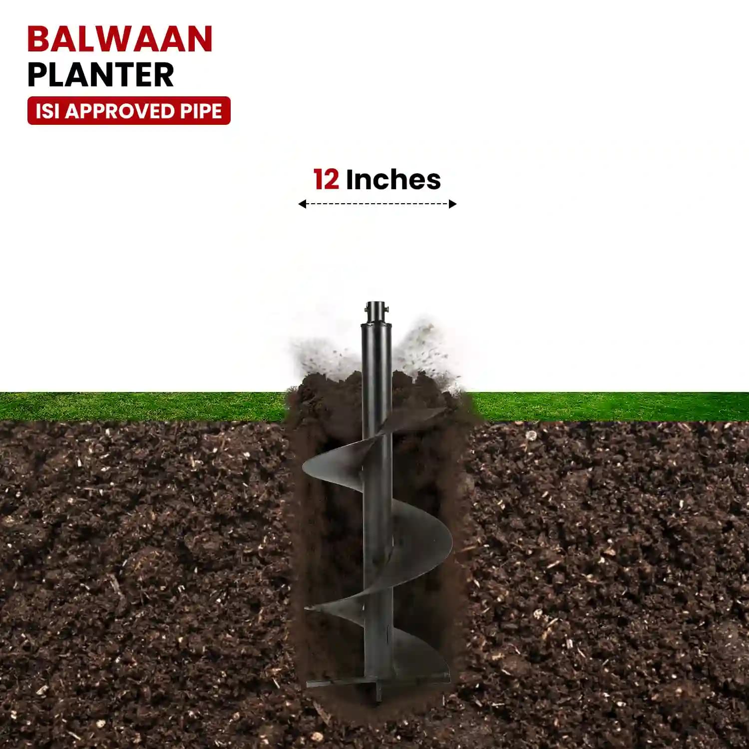 Balwaan PT-12 Single Spiral Earth Auger Planter, 12 Inch Width, Heavy-Duty, Durable And Rust-Resistant - Image 2