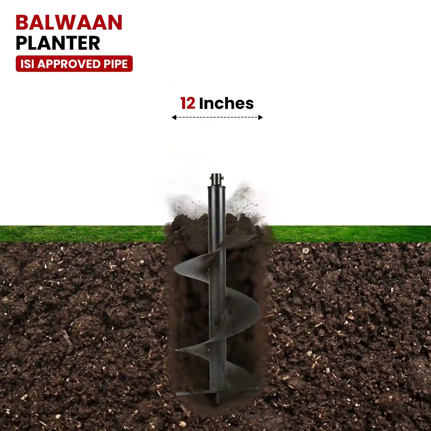 Balwaan PT-12 Single Spiral Earth Auger Planter, 12 Inch Width, Heavy-Duty, Durable And Rust-Resistant