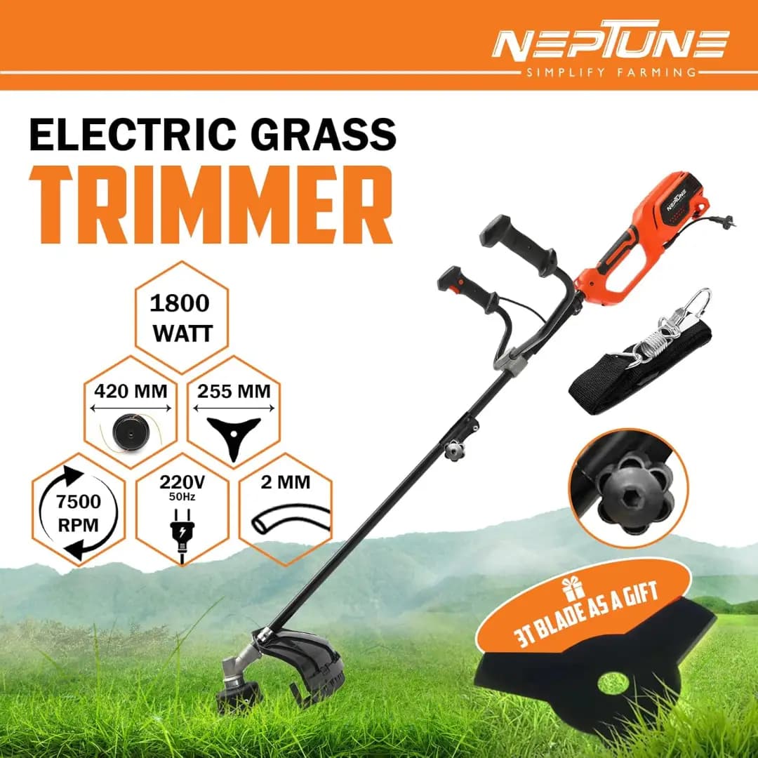 Neptune BC-1800E 2 In 1 Corded Electric Brush Cutter And Trimmer, 1800W, 7500RPM, 2 Types Blade, Ideal Grass Cutter For Home Garden - Image 2