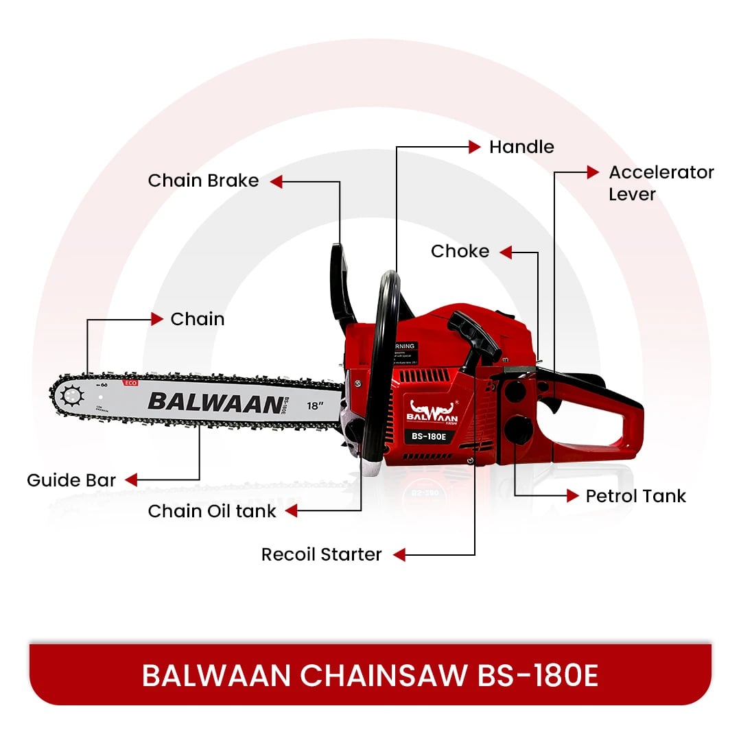 Balwaan BS-180E ECO Chainsaw, 58cc Engine, 2 Stroke Petrol Operated, 6 Months Warranty