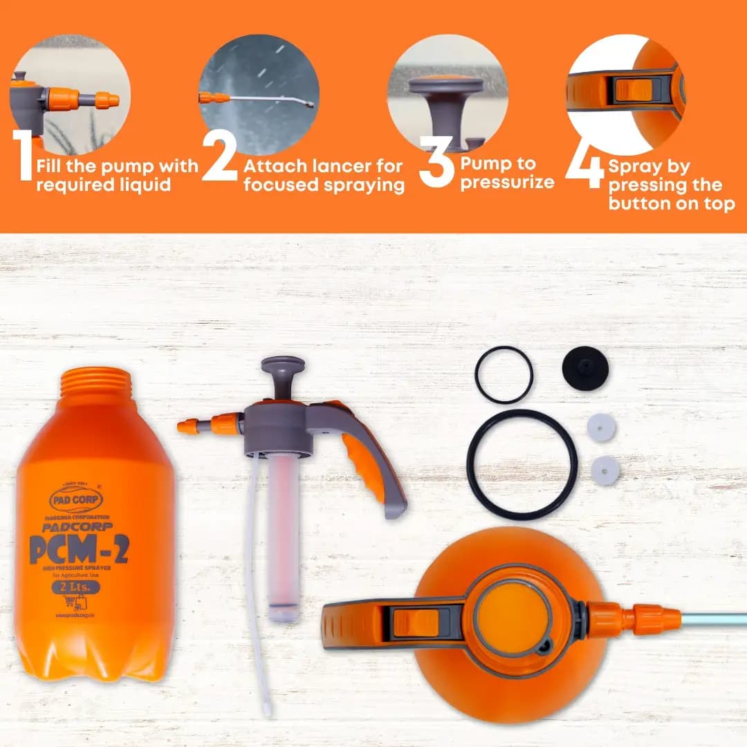 Pad Corp PCM-2 High Pressure Sprayer, Hand-Powered, Versatile For Gardening, Cleaning And Sanitizing (2 L Capacity) - Image 6