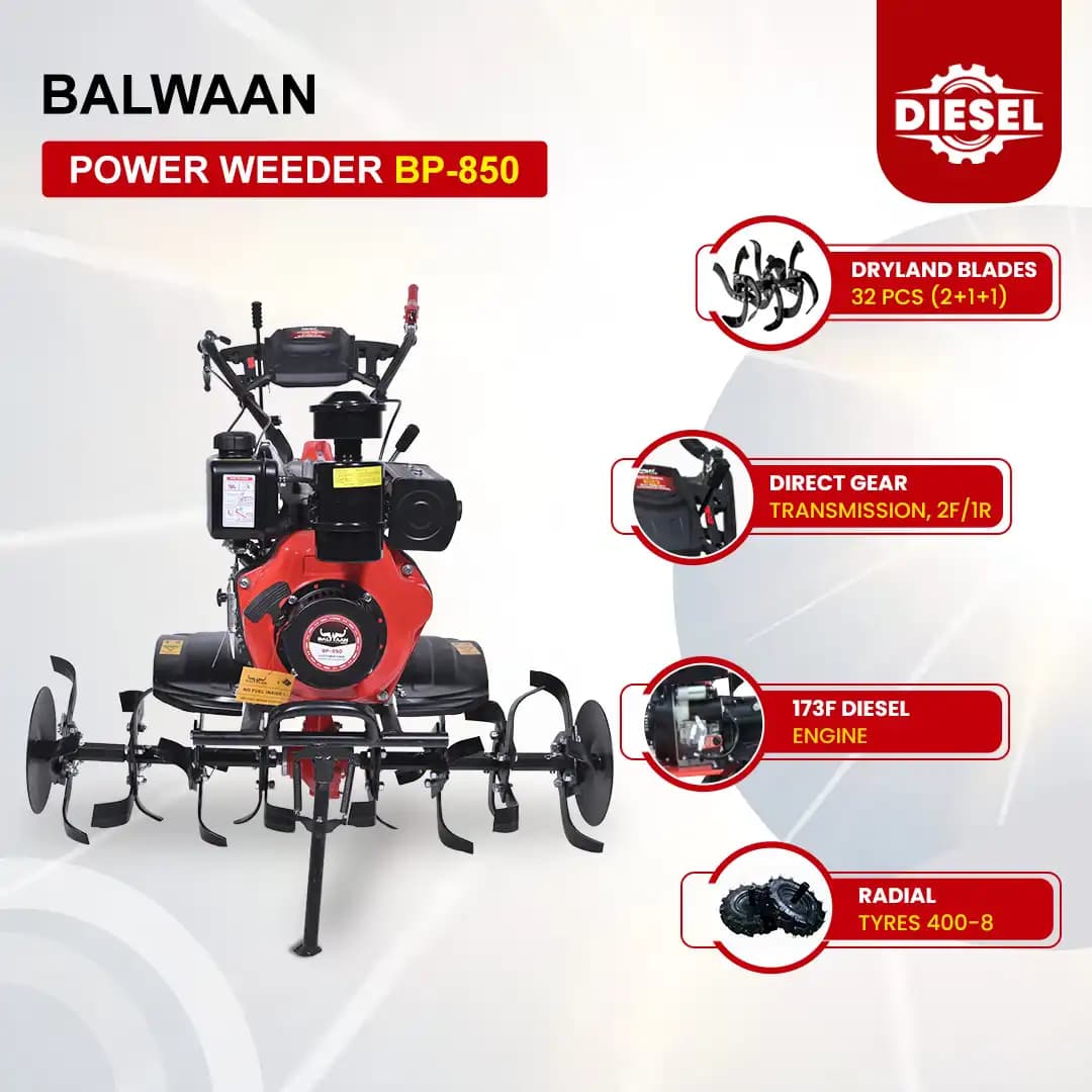 Balwaan BP-850 5.5 HP Diesel Power Weeder, 247CC, 32 Blades, 4-Stroke Engine, Easy Start Mechanism - Image 2