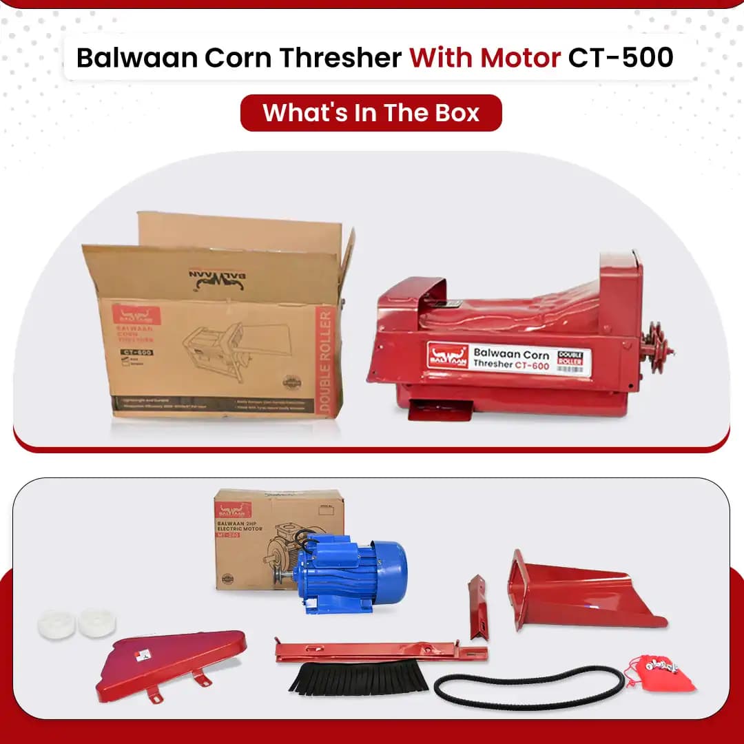 Balwaan CT-600 Corn Thresher With Motor, 1.3 HP 2800 RPM, 1500 Kg Per Hour Capacity, Double Roller - Image 6