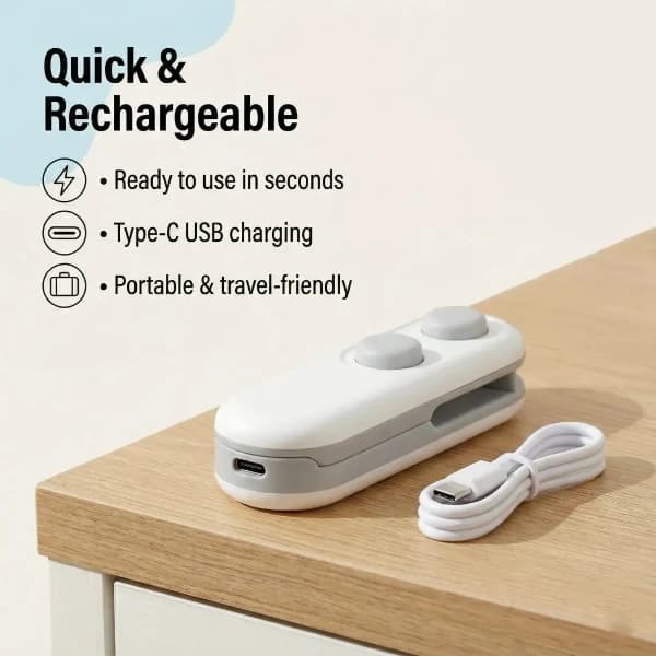 2 In 1 Mini Bag Sealer & Cutter, USB Rechargeable Food Storage Sealer - Image 3