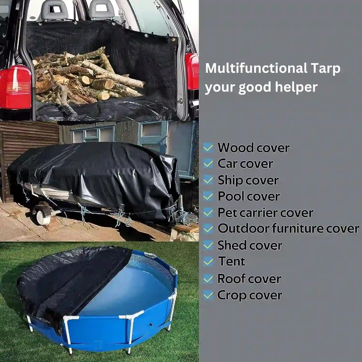 Singhal Heavy Duty Tarpaulin Sheet Black 170 GSM, Reinforced, UV Resistant, Waterproof - Image 3