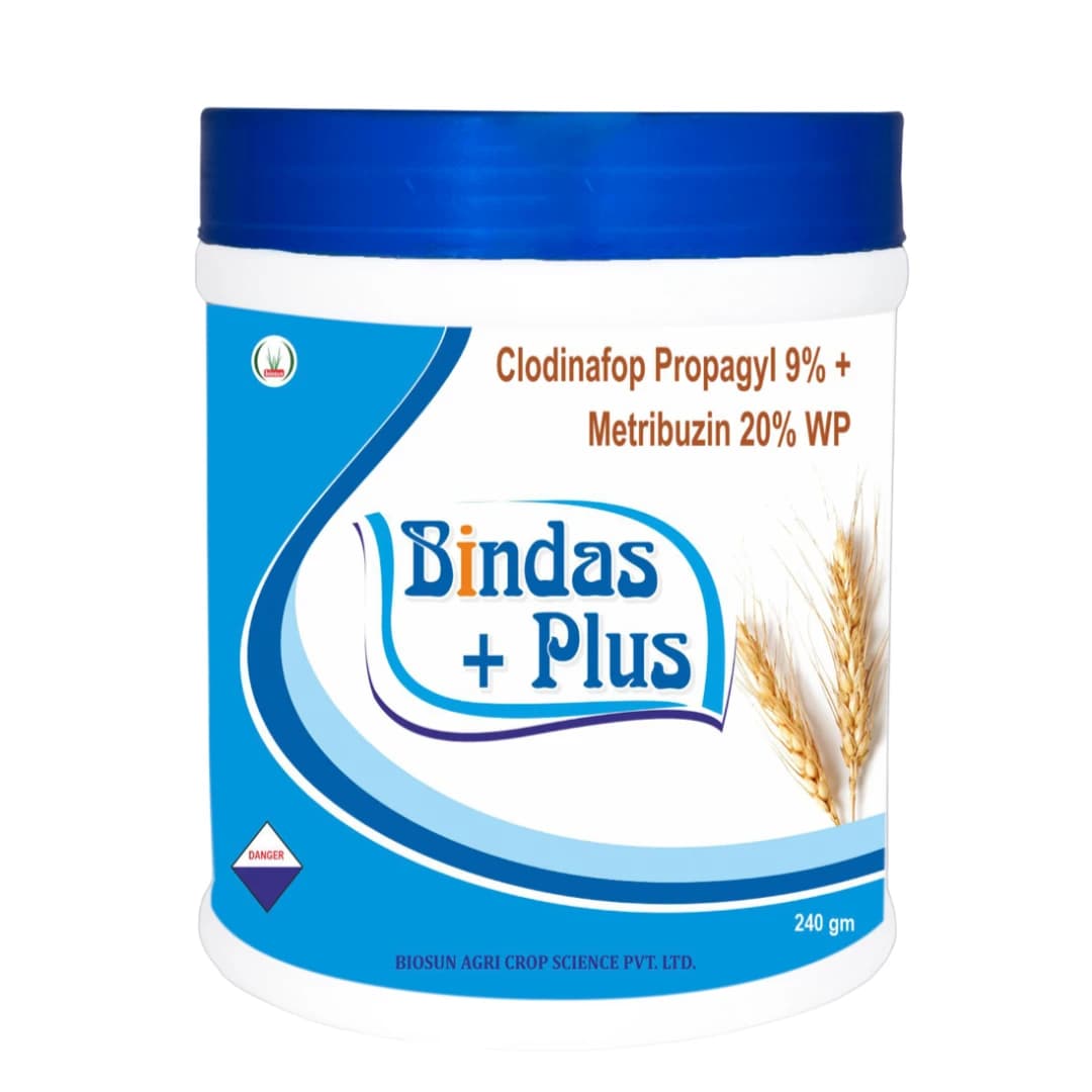BIOSUN Bindas Plus Clodinafop Propargyl 9% + Metribuzin 20% WP Herbicide, Control Grassy And Broad Leaf Weeds In Crops
