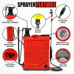 Neptune Model-25 Battery & Manual 2 in 1 Knapsack Sprayer 12V x 12Amp, 20L Tank, Telescopic Lance with 4 Nozzles for Farming & Garden (Color May Vary) 8