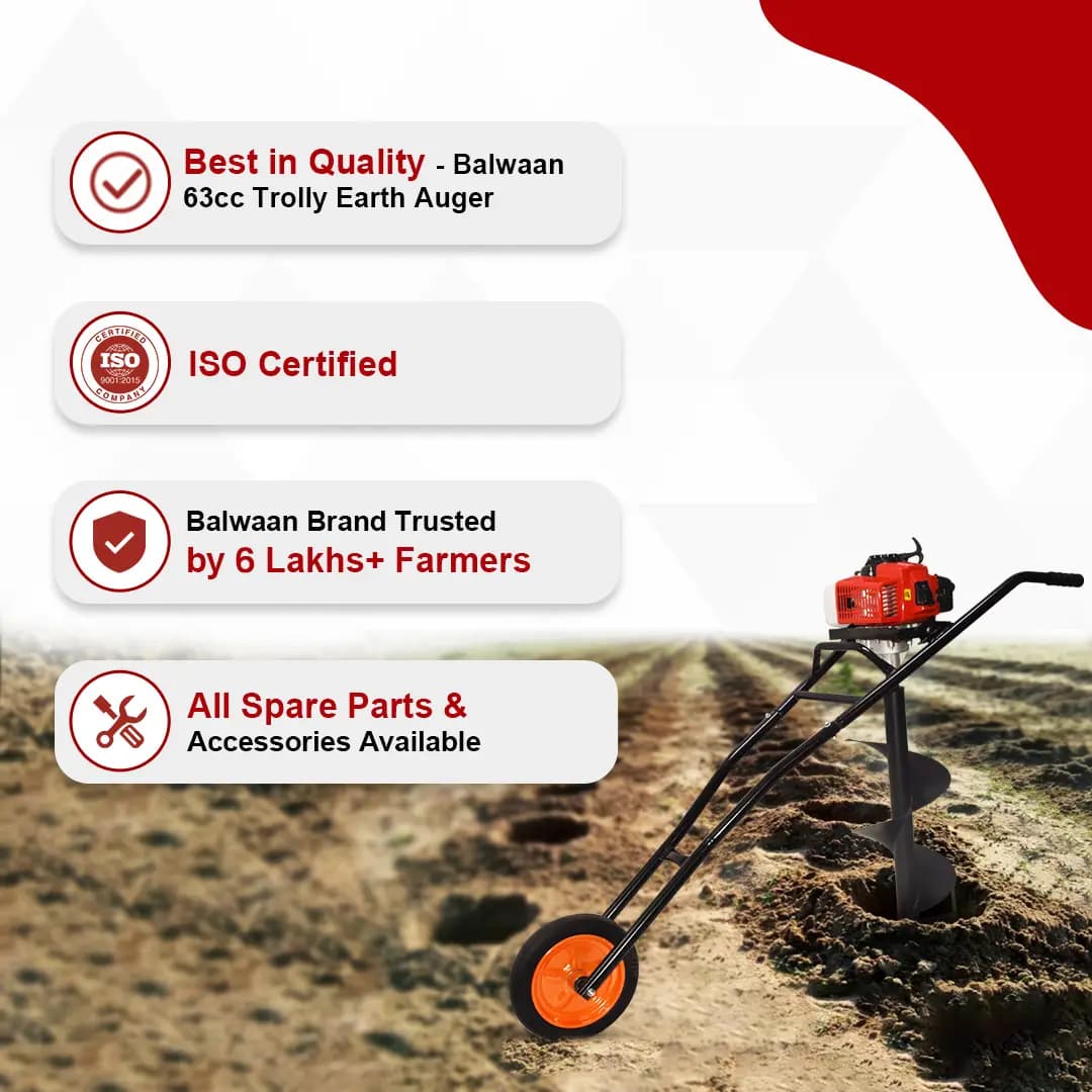Balwaan BE 63T Trolly Earth Auger 2 Stroke, 63cc With 8 and 12 Bits, Used To Dig Holes In The Soil For Planting - Image 6