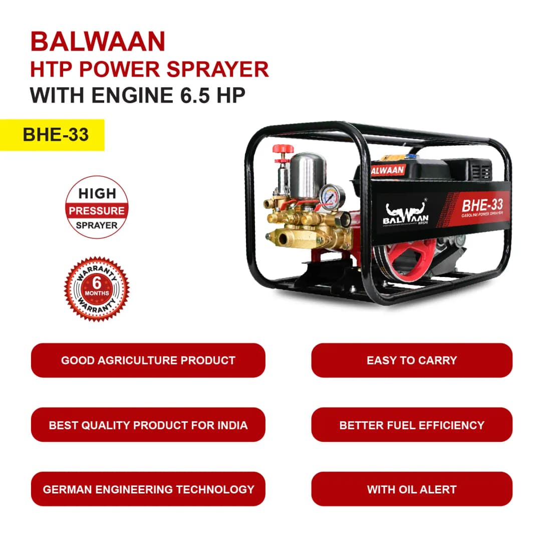 Balwaan BHE-33 Portable Power Sprayer, 4 Stroke HTP Sprayer With 6.5 HP Engine and 196 CC - Image 3