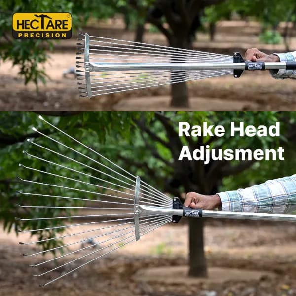 Hectare Precision 15 Tine Stainelss Steel Telescopic Metal Rake, 31 to 64 Inch Adjustable Expanding Handle Rake For Quick Clean Up of Lawn, Garden - Image 5