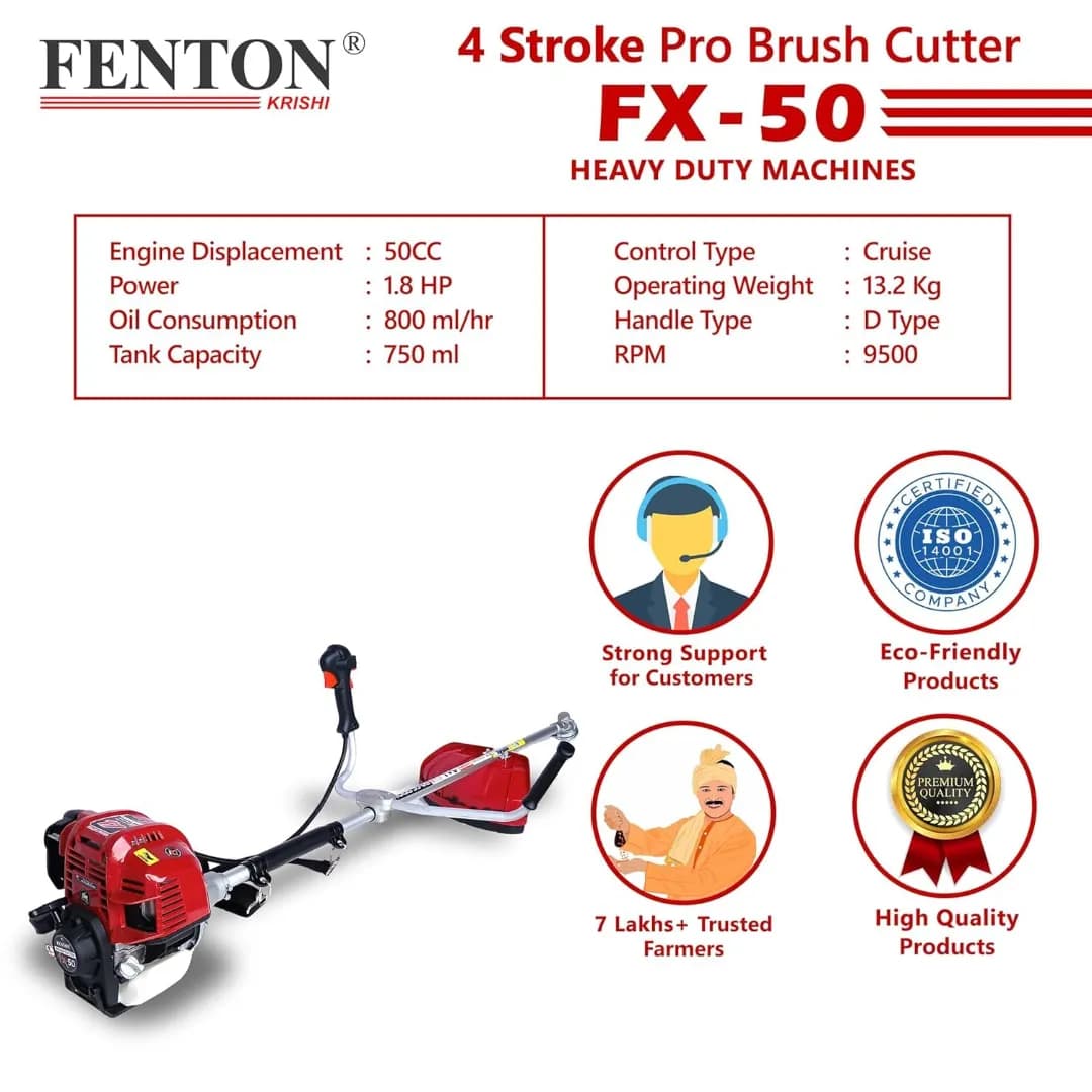 Fenton Krishi FTK-SP-50P 3IT Brush Cutter With 80T , 3T, Tap n Go Grass Trimmer, 50CC Pro, SP 4 Stroke Petrol Engine - Image 6