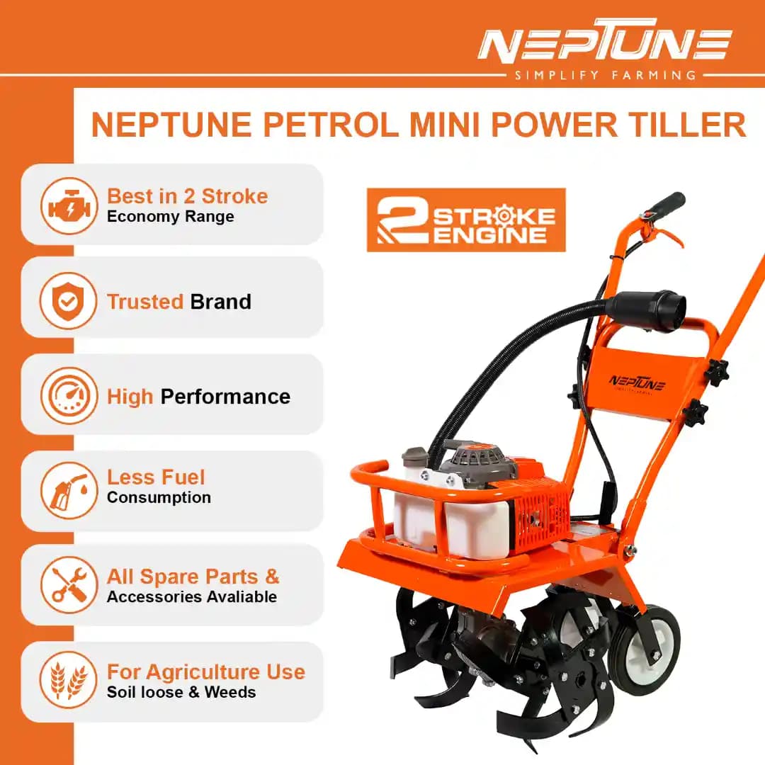 Neptune NC-62 Heavy-Duty Mini Tiller, 62CC 3HP Petrol Engine, High Carbon Blades, 16 Width, 4 Depth, Perfect for Agriculture, Farm & Garden Work - Image 2