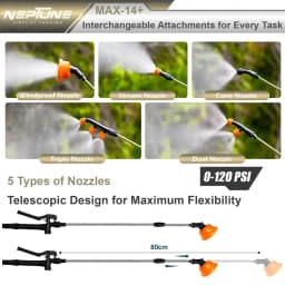 Neptune Max-14-Plus Backpack Battery Sprayer, Dual Pump 12V 14AH, 20L Tank, Output 10-13 LPM with 5 Nozzles, Include Italian Gun for Farming & Garden 4