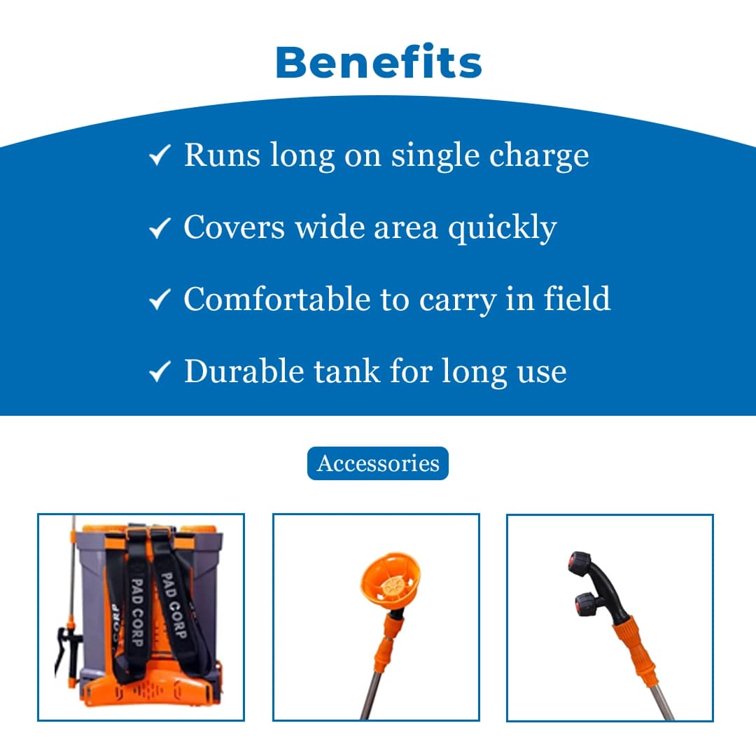 Pad Corp Lithium-Ion Double Bull 12 V X 14 Amp, Double Motor Sprayer, 18 Ltr Tank Capacity, 1.7 Ah Fast Charger, Free 9 Watt Led Bulb - Image 4