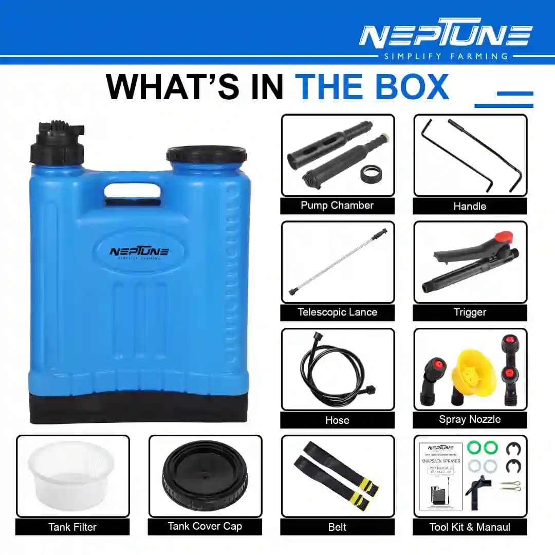 Neptune NF-10B Manual Knapsack Sprayer, Hand-Operated High-Pressure Pump, 16L Tank, Telescopic Lance with 3 Nozzles, Ideal for Farming, Gardening - Image 4