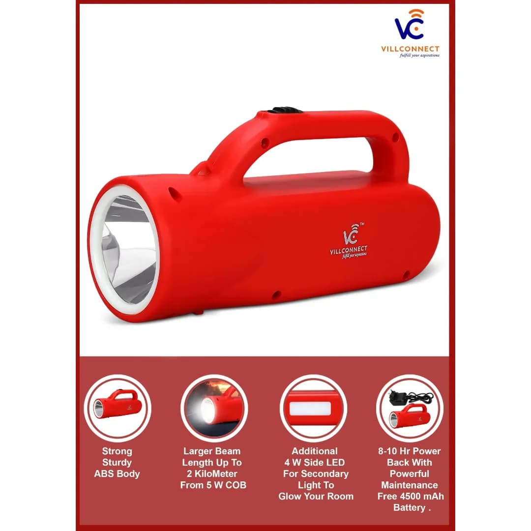 Villconnect Rechargeable Kissan Torch, 4500mAh Battery, Lightweight And Portable Design - Image 4