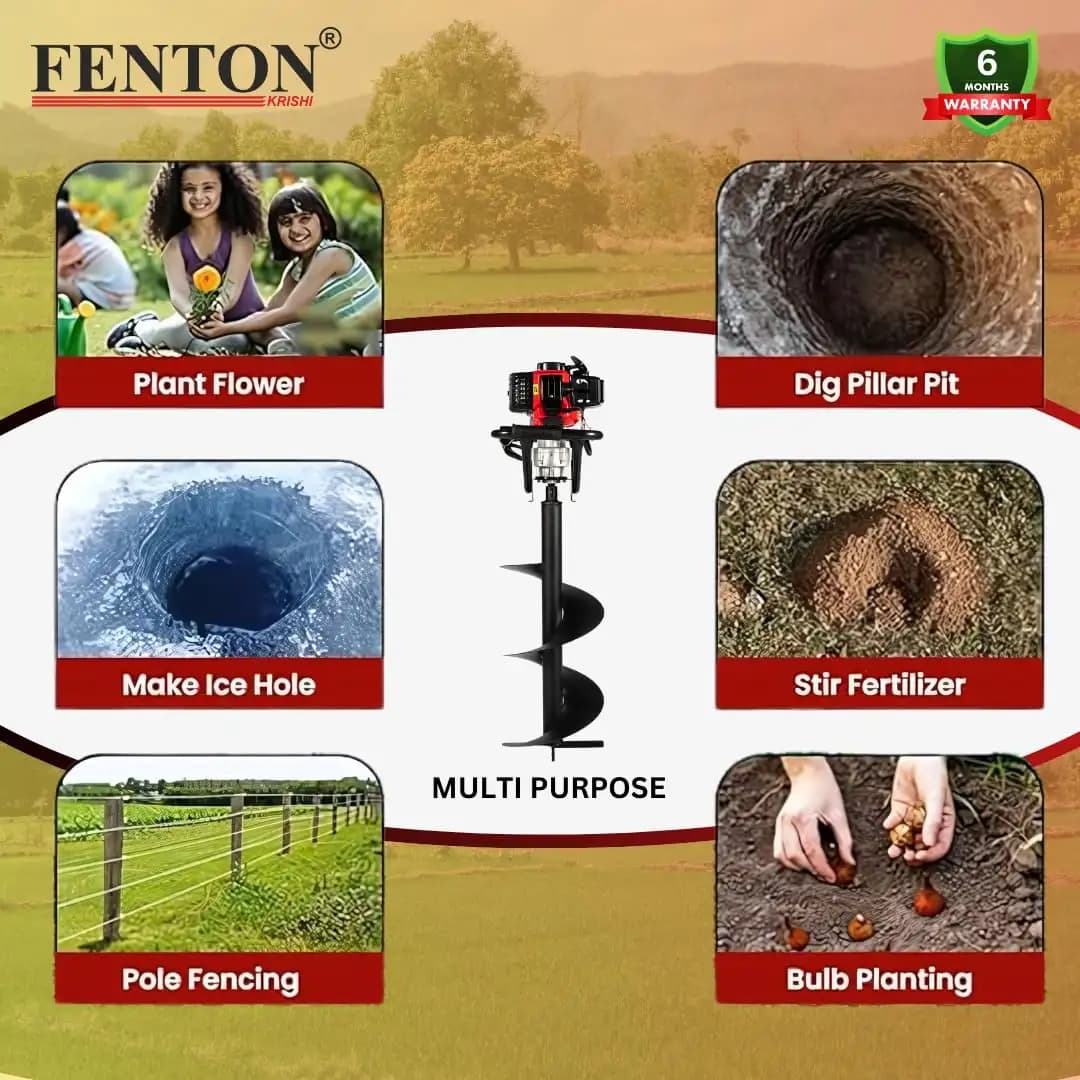 Fenton Krishi FEA-58 2-Stroke 58CC Earth Auger, Petrol Engine With 8 Inchs Bits For Plantation Fuel Grass Trimmer (Manual Feed) - Image 5