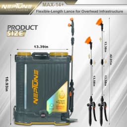 Neptune Max-14-Plus Backpack Battery Sprayer, Dual Pump 12V 14AH, 20L Tank, Output 10-13 LPM with 5 Nozzles, Include Italian Gun for Farming & Garden 8