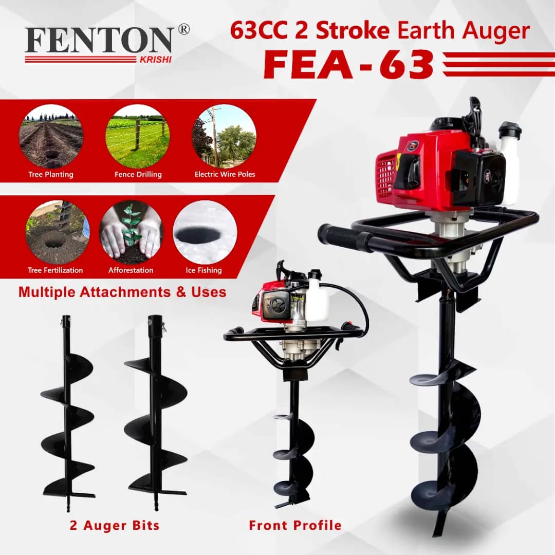 Fenton Krishi FEA-63 2-Stroke 63CC Earth Auger, Petrol Engine With 8 Inchs Bits For Plantation Fuel Grass Trimmer (Manual Feed) - Image 6