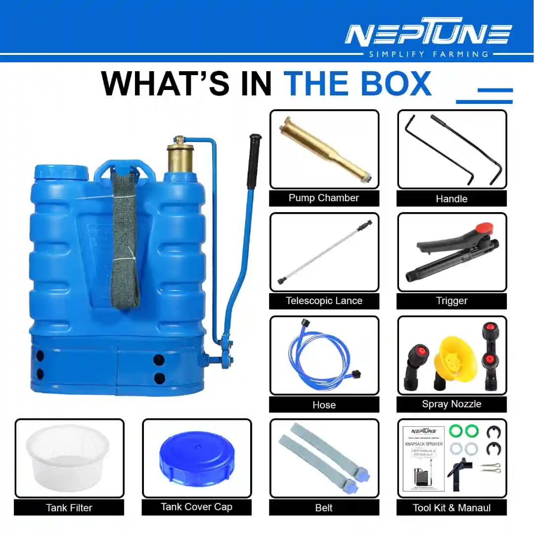 Neptune Hariyali-12 Knapsack Hand Sprayer, 16L HDPE Tank, Brass Chamber, Telescopic Lance with 3 Nozzles Dual Ball Bearing Ideal for Farming, Garden - Image 4