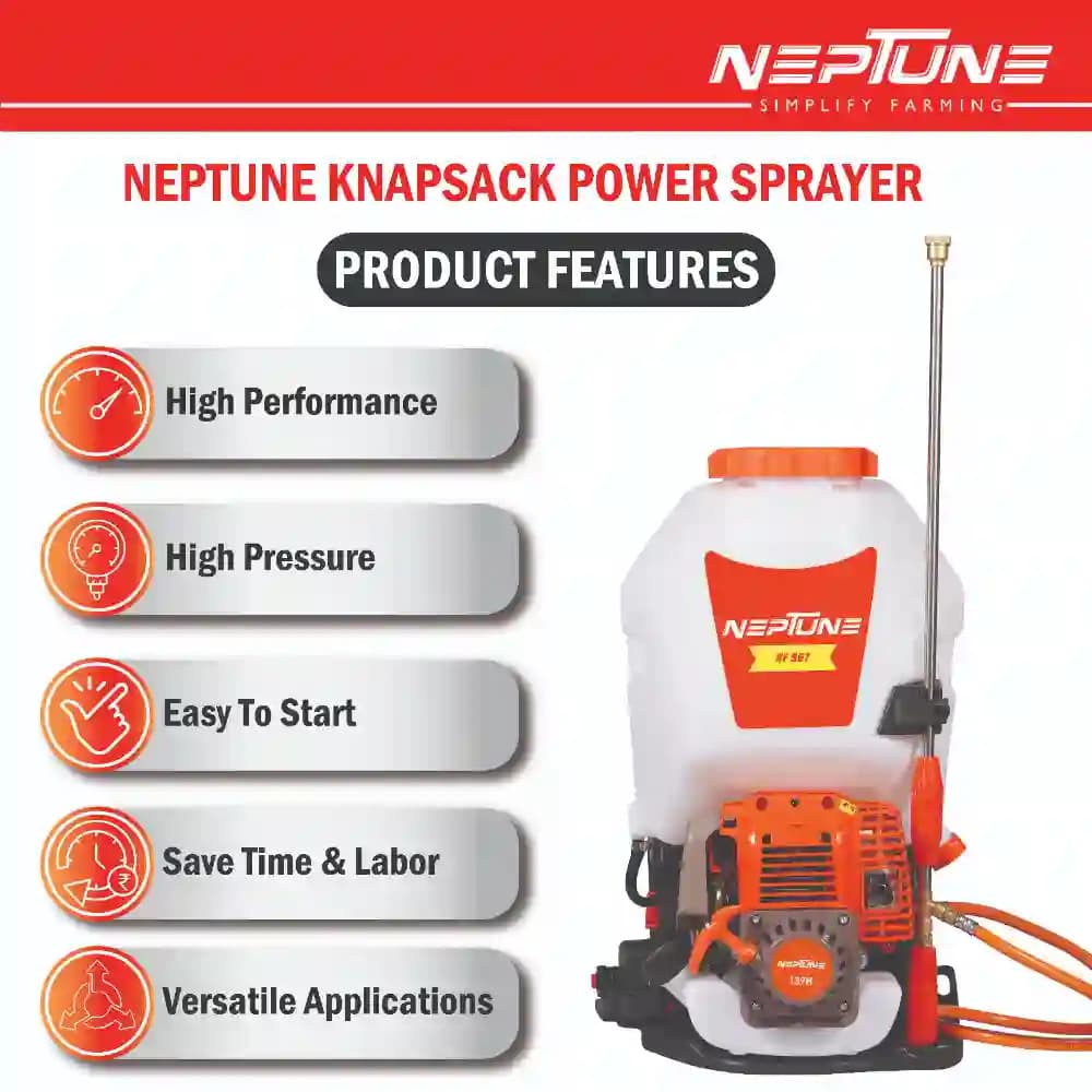 Neptune Model-967 Knapsack Power Sprayer, 4-Stroke 31CC Petrol Engine, 20L Tank, 2 Types Spray Guns Included, Ideal for Farming, Agriculture & Garden - Image 8